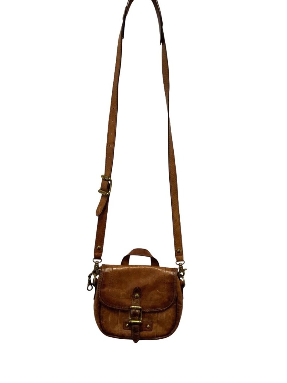 Frye Brown Leather Crossbody Bag With Adjustable Strap & Buckle Closure